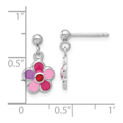 Sterling Silver Crystal Girls' Enamel Flower Dangle Earrings – view 5