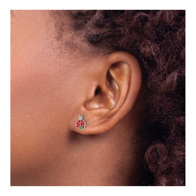 Sterling Silver 2mm Round Crystal Girls' Enamel Ladybug Stud Earrings – view 4