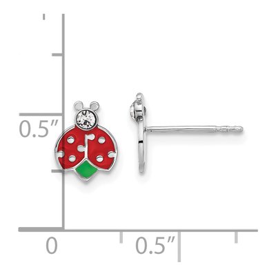 Sterling Silver 2mm Round Crystal Girls' Enamel Ladybug Stud Earrings – view 5