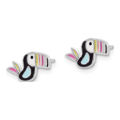 Sterling Silver Multi-Color Enameled Toucan Bird Children's Stud Earrings – view 3