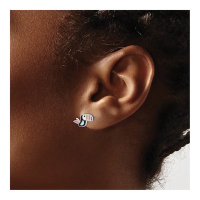 Sterling Silver Multi-Color Enameled Toucan Bird Children's Stud Earrings – view 4