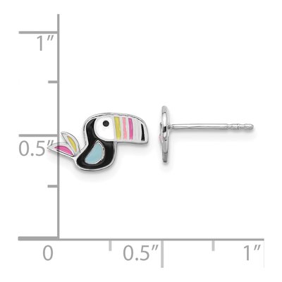 Sterling Silver Multi-Color Enameled Toucan Bird Children's Stud Earrings – view 5