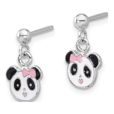 Sterling Silver Girls' Enamel Panda Dangle Earrings – view 3