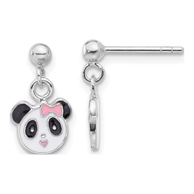 Sterling Silver Girls' Enamel Panda Dangle Earrings