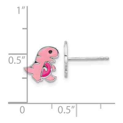 Sterling Silver Girls' Pink Enamel Dinosaur Stud Earrings – view 5