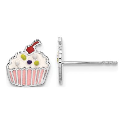 Sterling Silver Cupcake Enamel for Girls Stud Earrings