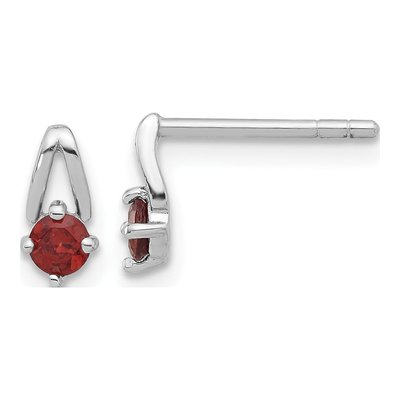 Sterling Silver Round Garnet Stud Earrings