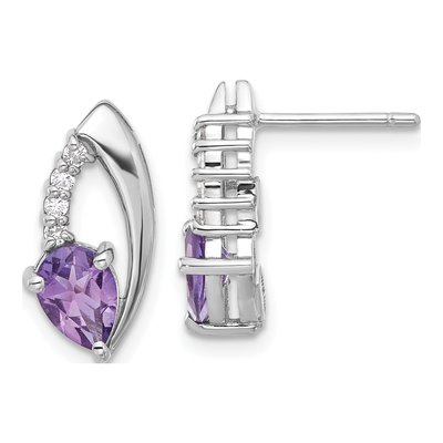Sterling Silver Amethyst & CZ Dangle Earrings