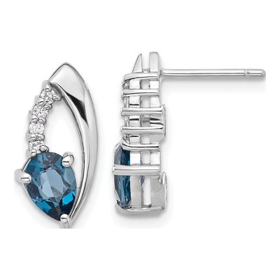 Sterling Silver London Blue Topaz & CZ Dangle Earrings