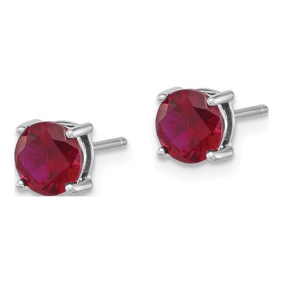 Sterling Silver Round Lab-Created Ruby Stud Earrings – view 3