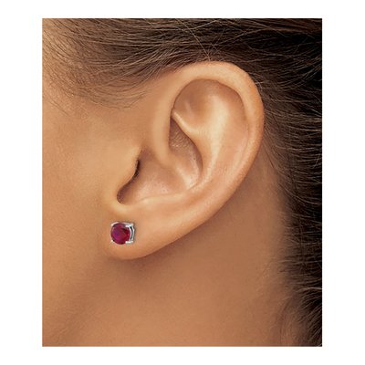 Sterling Silver Round Lab-Created Ruby Stud Earrings – view 4
