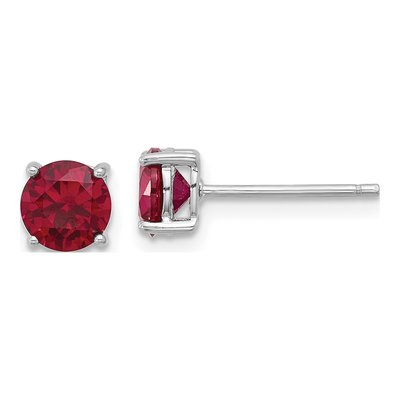 Sterling Silver Round Lab-Created Ruby Stud Earrings