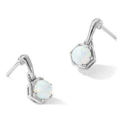 Sterling Silver Lab-Created Opal Dangle Earrings – view 6