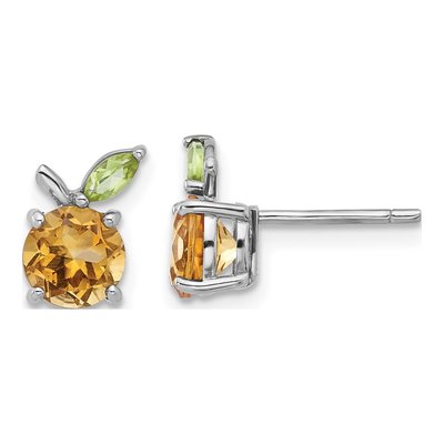 Sterling Silver Round Citrine & Peridot Stud Earrings