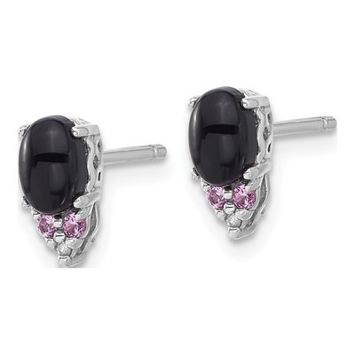Sterling Silver Oval Onyx & Lab-Created Sapphire Stud Earrings – view 2