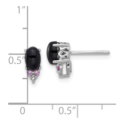 Sterling Silver Oval Onyx & Lab-Created Sapphire Stud Earrings – view 4