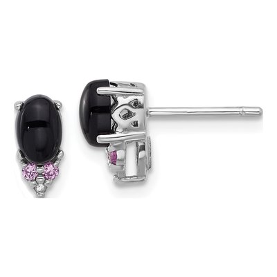 Sterling Silver Oval Onyx & Lab-Created Sapphire Stud Earrings