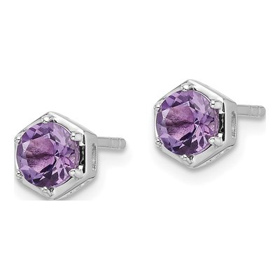 Sterling Silver Round Amethyst Stud Earrings – view 3