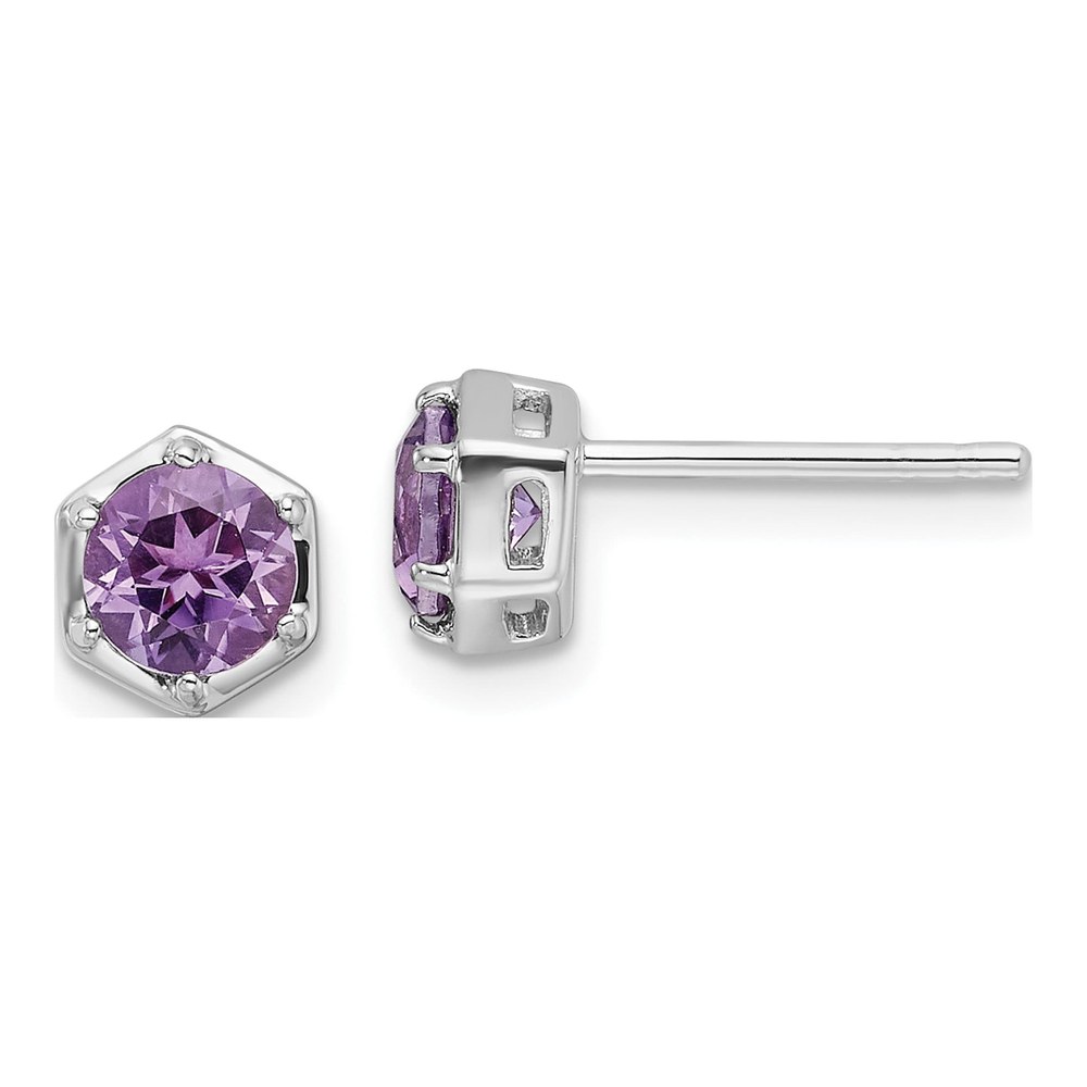 Sterling Silver Round Amethyst Stud Earrings