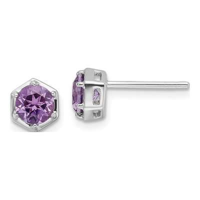 Sterling Silver Round Amethyst Stud Earrings