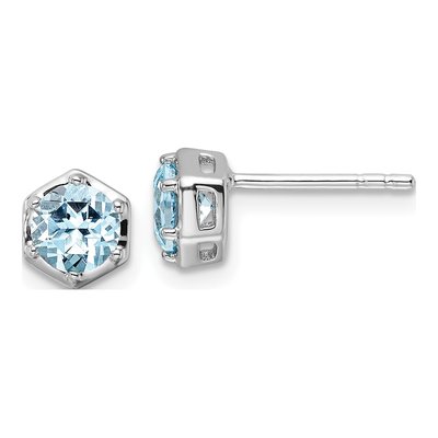 Sterling Silver Round Sky Blue Topaz Stud Earrings