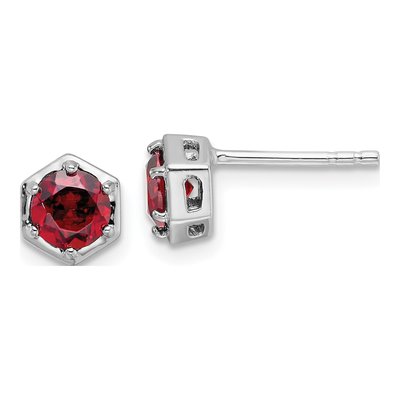 Sterling Silver Round Garnet Stud Earrings