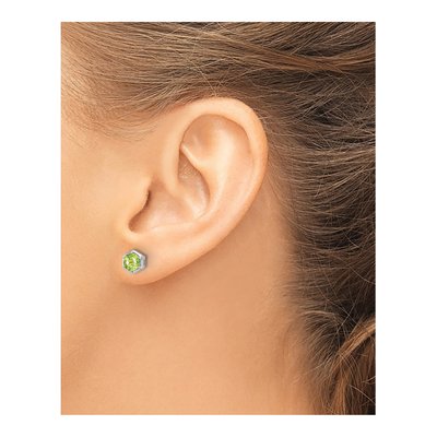 Sterling Silver Round Peridot Stud Earrings – view 4