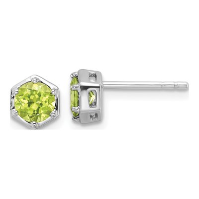 Sterling Silver Round Peridot Stud Earrings