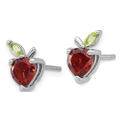 Sterling Silver Heart Garnet & Peridot Apple Stud Earrings – view 2