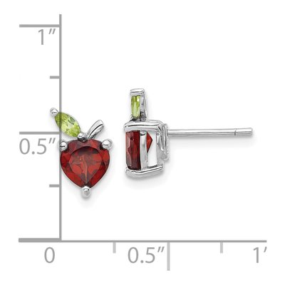 Sterling Silver Heart Garnet & Peridot Apple Stud Earrings – view 4