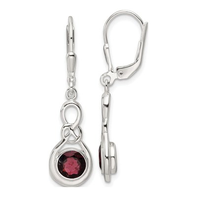 Sterling Silver Garnet Knot Leverback Earrings