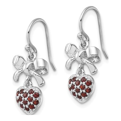 Sterling Silver Garnet Heart Bow Dangle Earrings – view 3