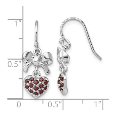 Sterling Silver Garnet Heart Bow Dangle Earrings – view 5