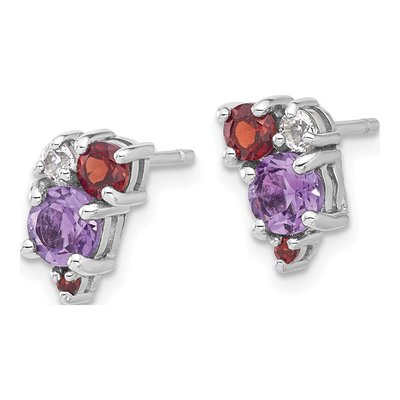 Sterling Silver Round Garnet & Amethyst Button Stud Earrings – view 2