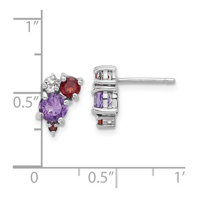 Sterling Silver Round Garnet & Amethyst Button Stud Earrings – view 4
