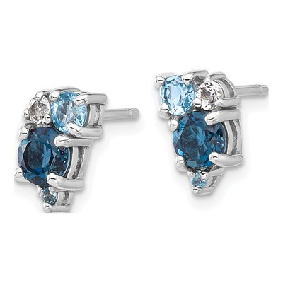 Sterling Silver Round London Blue Topaz & Swiss Blue Topaz Lt Stud Earrings – view 2