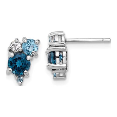 Sterling Silver Round London Blue Topaz & Swiss Blue Topaz Lt Stud Earrings