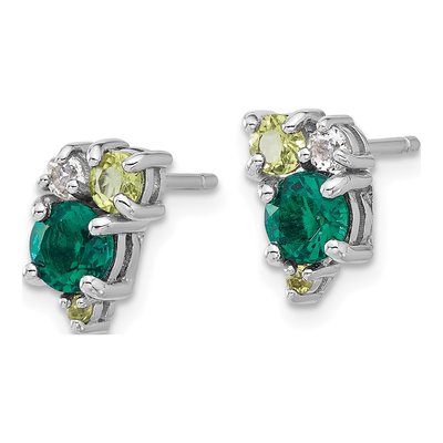 Sterling Silver Round Peridot & Lab-Created Emerald Button Stud Earrings – view 2