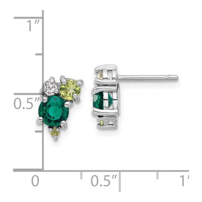 Sterling Silver Round Peridot & Lab-Created Emerald Button Stud Earrings – view 4
