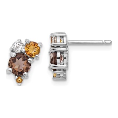Sterling Silver Round Smoky Quartz & Citrine Stud Earrings