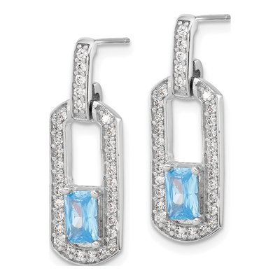 Sterling Silver Swiss Blue Topaz & CZ Dangle Earrings – view 3