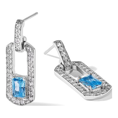 Sterling Silver Swiss Blue Topaz & CZ Dangle Earrings – view 6