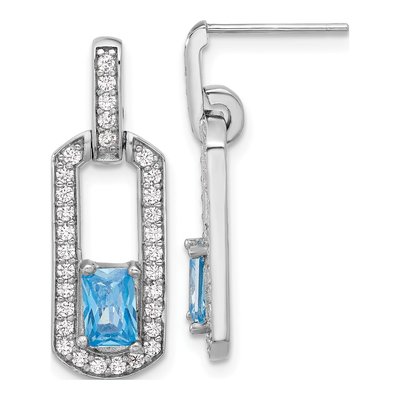 Sterling Silver Swiss Blue Topaz & CZ Dangle Earrings