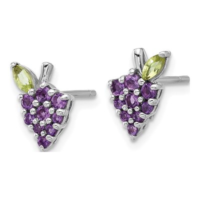 Sterling Silver Round Amethyst & Peridot Grape Stud Earrings – view 2