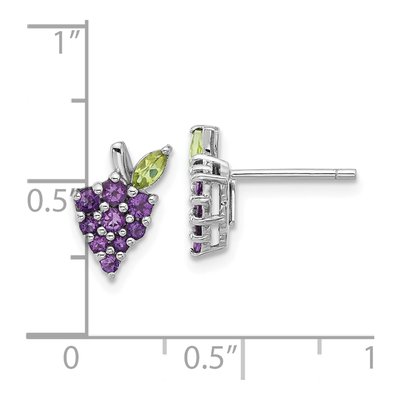 Sterling Silver Round Amethyst & Peridot Grape Stud Earrings – view 4