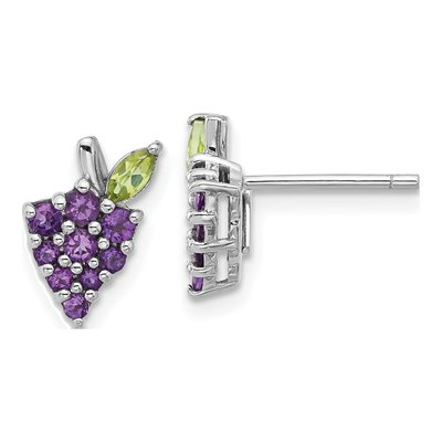 Sterling Silver Round Amethyst & Peridot Grape Stud Earrings