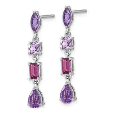 Sterling Silver Rhodolite Garnet & Amethyst Dangle Earrings – view 2