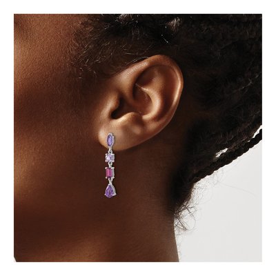 Sterling Silver Rhodolite Garnet & Amethyst Dangle Earrings – view 3