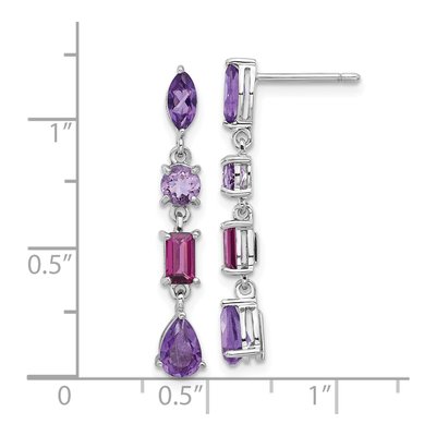 Sterling Silver Rhodolite Garnet & Amethyst Dangle Earrings – view 4