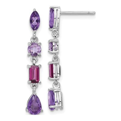 Sterling Silver Rhodolite Garnet & Amethyst Dangle Earrings